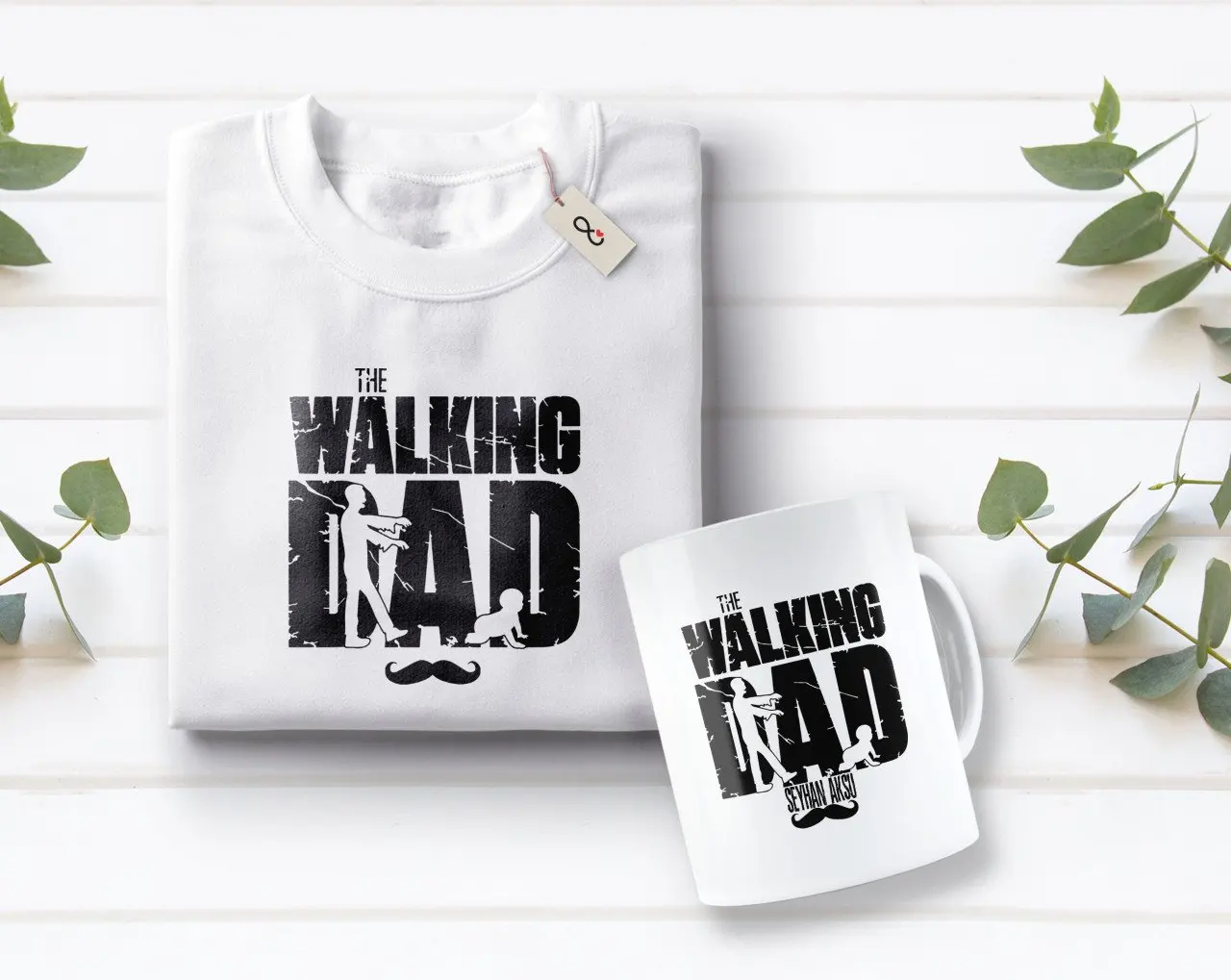 

Персонализированные ходячие папа дизайн белая футболка и кружка Seti-2