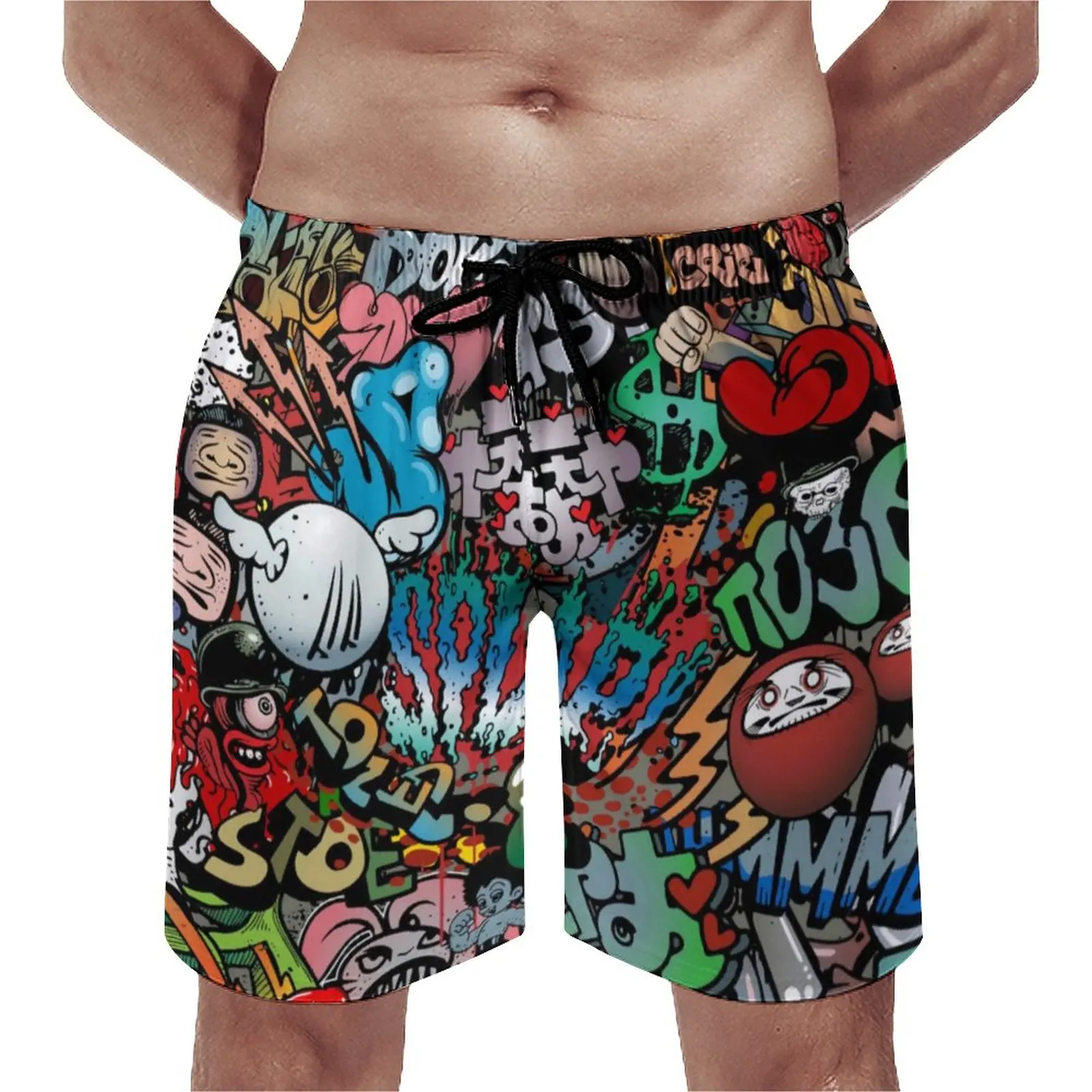 

Funny Word Graffiti Board Shorts Summer Letter Print Sports Board Short Pants Man Quick Drying Casual Design Swimming Trunks