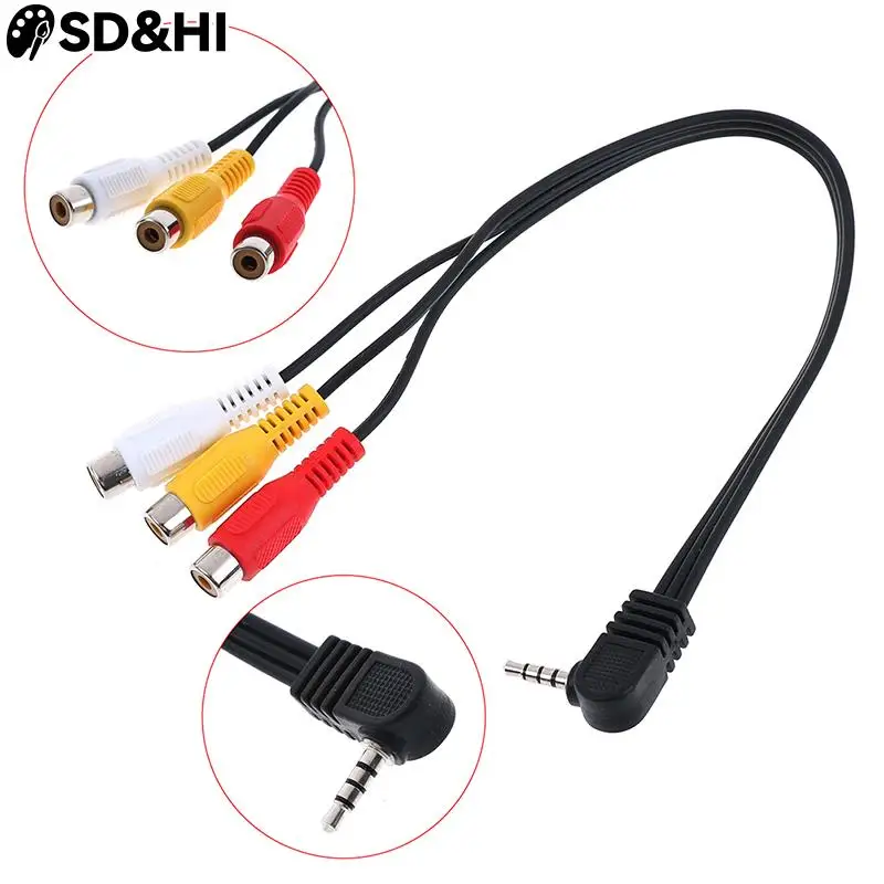 

High Speed 90degree 3.5 mm Male Jack To 3 RCA Female Plug Adapter Audio Converter Video AV Cable Wire Cord