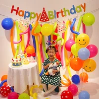 INS Korean Style Colorful Happy Birthday Garland Kit Long Balloon Set Baby Shower Poster Smile Golobs Decorations