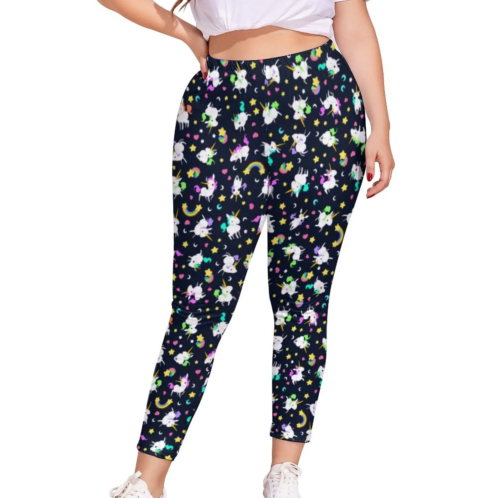 

Tiny Unicorn Leggings Kawaii Pony Rainbows Print Elegant Pattern Legging Teens Training Large Pants