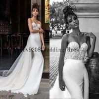 mermaid overskirts boho wedding dresses sweetheart lace applique backless bridal gowns vestido de novia