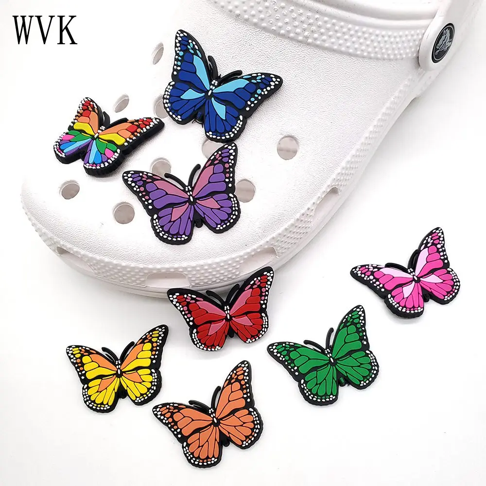 

1Pcs Colorful Butterfly Shoe Decoration PVC Croc Charms Adult Kids Sandals Pins Shoe Charms jibz Cros Accessories Free shipping