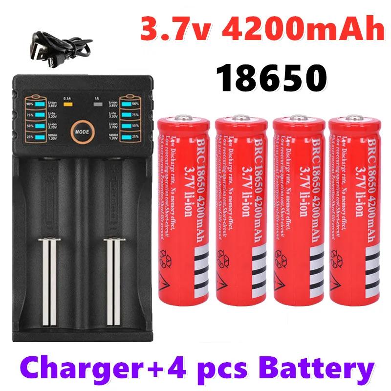 

Original 18650 batterie 3,7 V 4200mAh wiederaufladbare liion batterie für Led taschenlampe batery litio batterie + USB Ladegerät