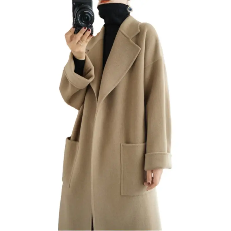 

Autumn Winter Women Jacket Overcoat Female Warm Long Coat Oversize Ladies Thick Woolen Blends Streetwear Wool Coat Jacket A235