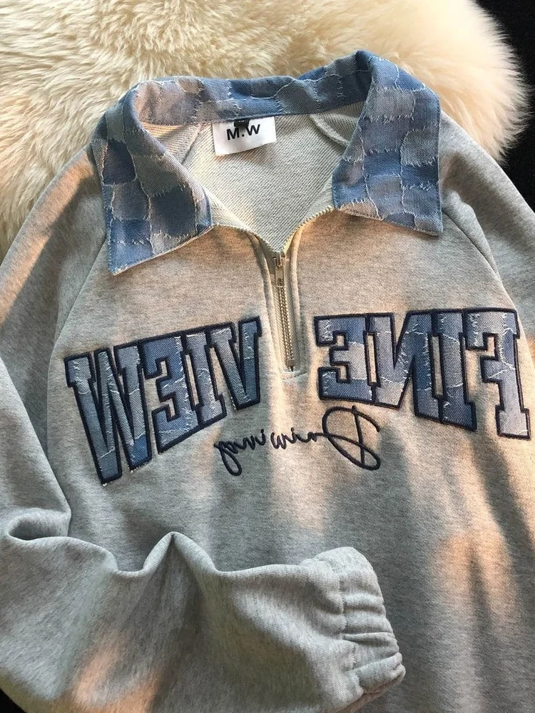 

Vintage Oversized Polo Shirt Women Clothes Long Sleeves Gray Baggy Polos Spring Autumn Preppy Kawaii Casual Female Top Pullover