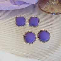 korean 2022 spring summer new purple button stud earrings for women fashion bijoux temperament square round brincos earings