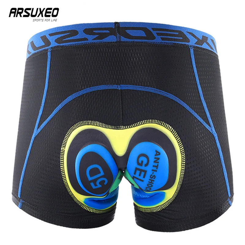 

ARSUXEO With Thicken Silicone Cushion Cycling Underwear Shockproof Anti-sweat Bike Shorts Men 5D Padded Bicycle Short