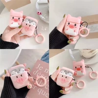 1pc for airpod 1 2 case cute cartoon pink pig girl soft silicone earphone cases for apple airpods 2 case cover keychain