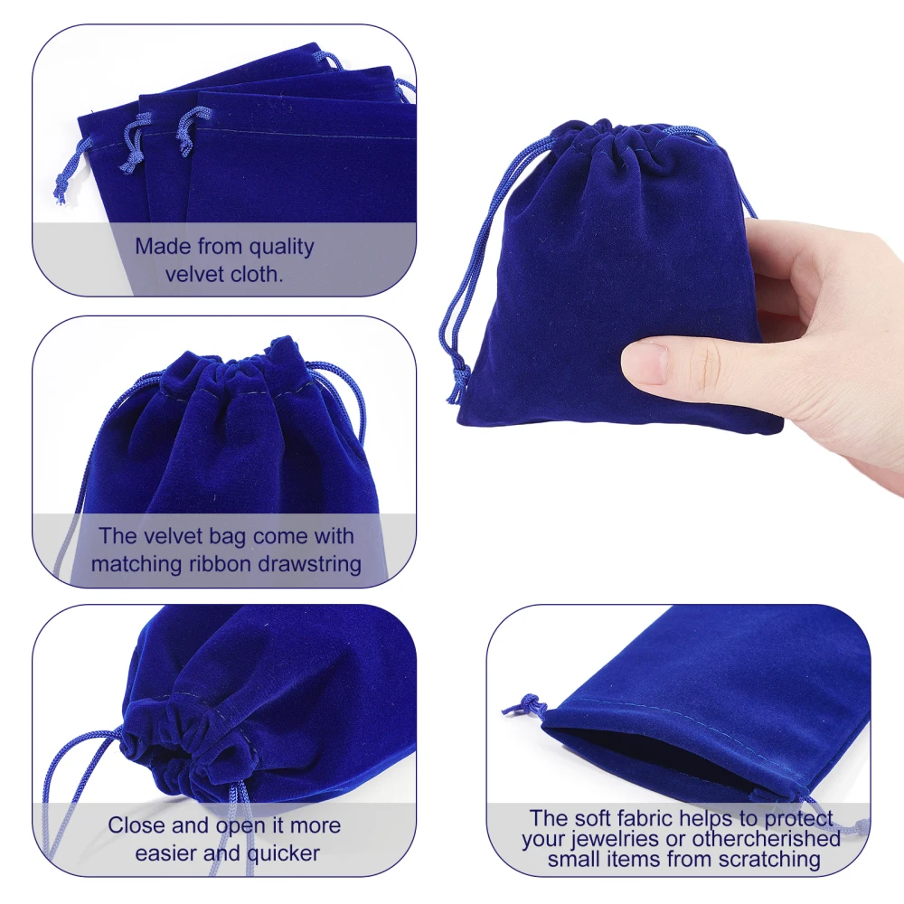 40Pcs Dark Blue Velvet Pouches Portable Drawstring Bags Jewelry Storage Sack Party Wedding Christmas Favors Packing Gift Bag