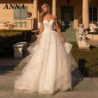 anna beauty wedding dress 2022 boho v neck tulle beach party gown sexy spaghetti applique vestido de noiva civil women skirt