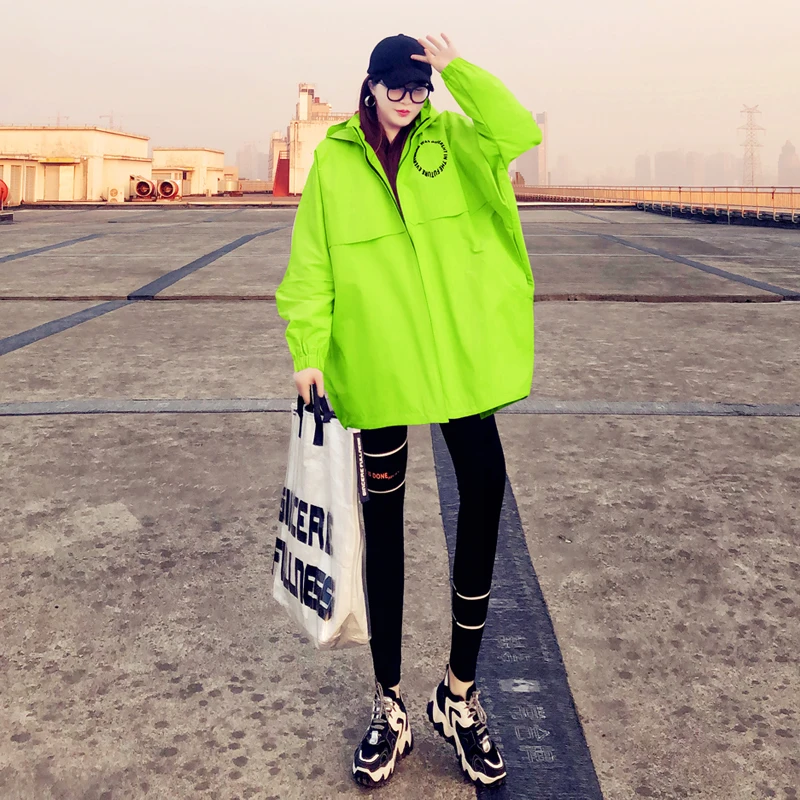 Fluorescence Green Outerwear Women Spring and Autumn Mid-Length 2024 New Temperament This Year Popular Fashion Trench ...
