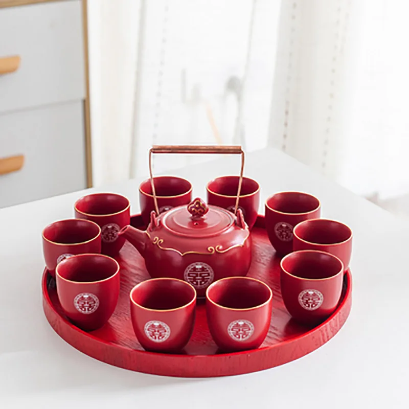 

Red Cup Customized Set Double Household Happiness Gift Teapot Newlywed Ceramics Supplies Tea Souvenir Teaware Wedding And Pot