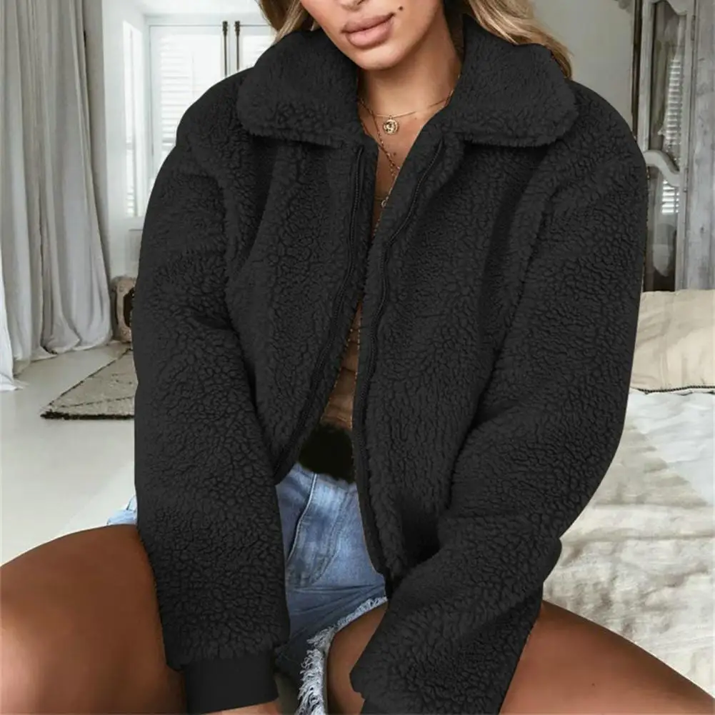 

Женская куртка с лацканами, уютная плюшевая женская зимняя куртка, теплая Стильная функциональная верхняя одежда с лацканами и эластичными манжетами для женщин