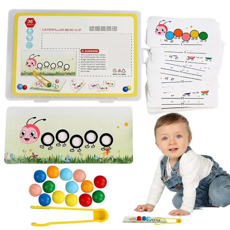 

Wooden Worm Caterpillar Pattern Clip Beads Toy Children Color Sorting Matching Game Early Learning Educational Toys Gifts