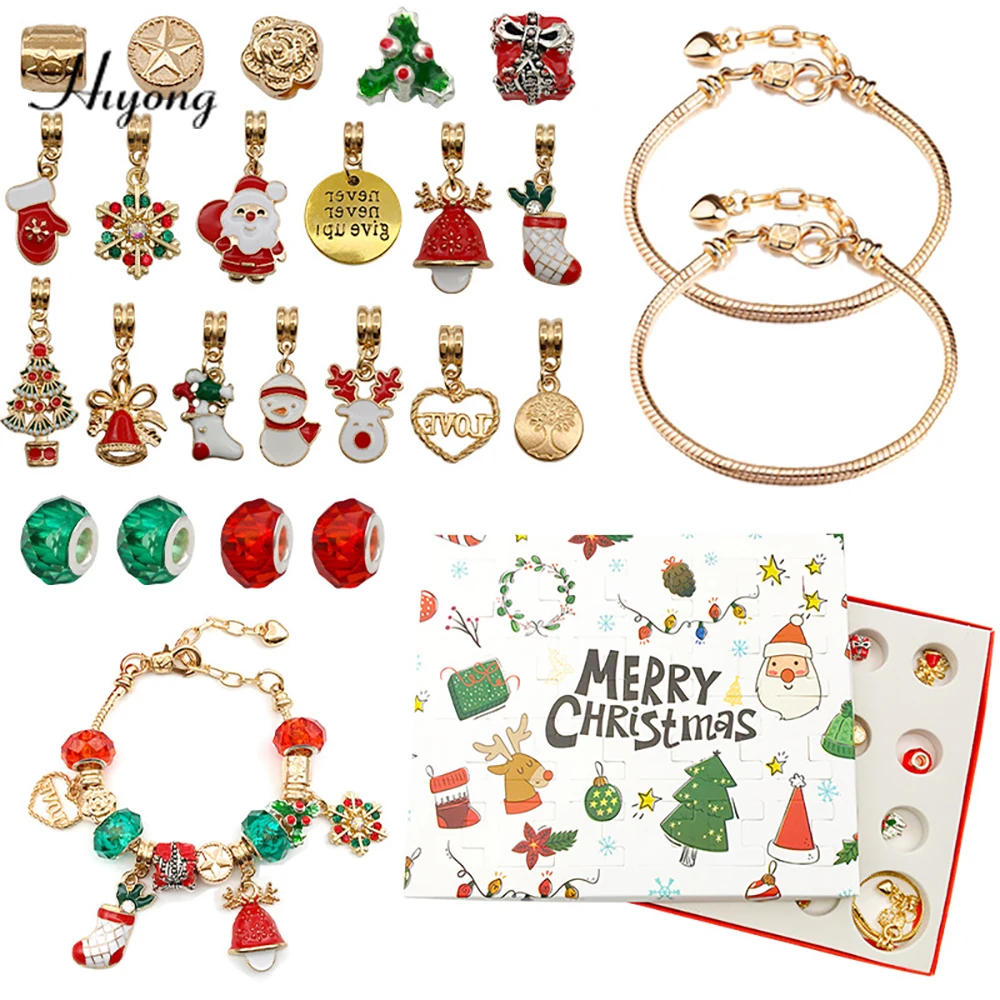 

2022 newest Fashion Christmas Pandora Bracelets Blind Boxed Gold Silver Color Bracelets Making Accessory Diy Jewelry For Kids