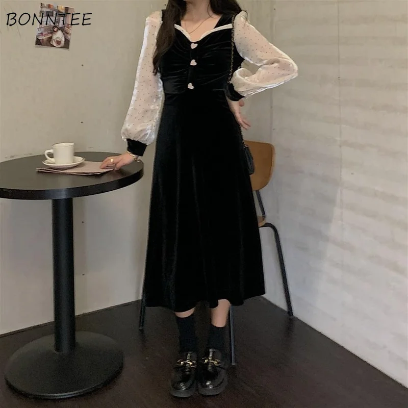 

Платье женское с длинным рукавом, элегантная уличная одежда в стиле Хепберн, в стиле пэчворк, модная классическая одежда на осень, французск...