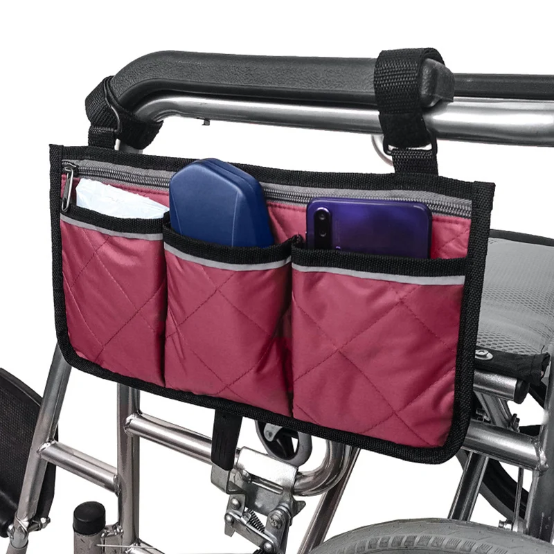 

Wheelchair Side Bag Armrest Pouch Organizer Multi-pockets Storage Bag With Reflective Strip Multi-pockets Reflective Durable