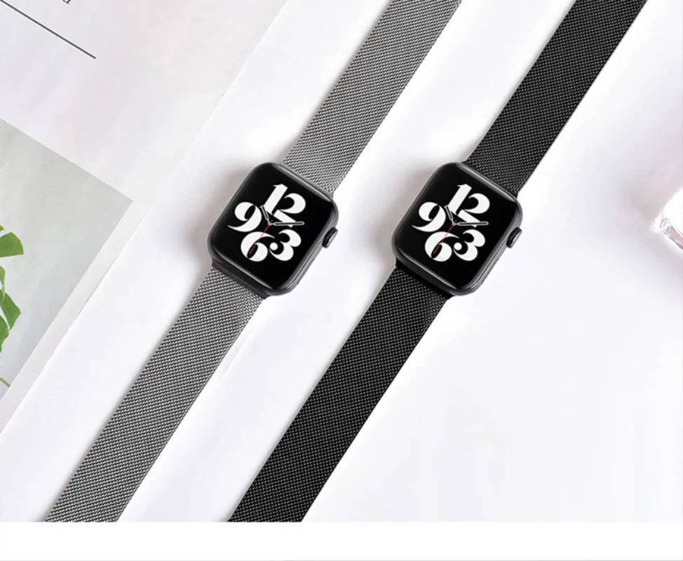 Stainless steel two section magnetic Milan strap, suitable for Apple Watch 44mm42mm40mm38mm bracelet magnetic ring strap