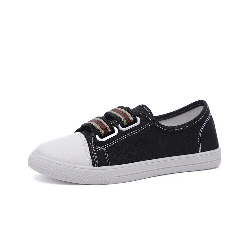 

New Women's Canvas Shoes Female Student Shoes Elastic Band Round Head Flat Heel Women's Shoes Small White Shoes