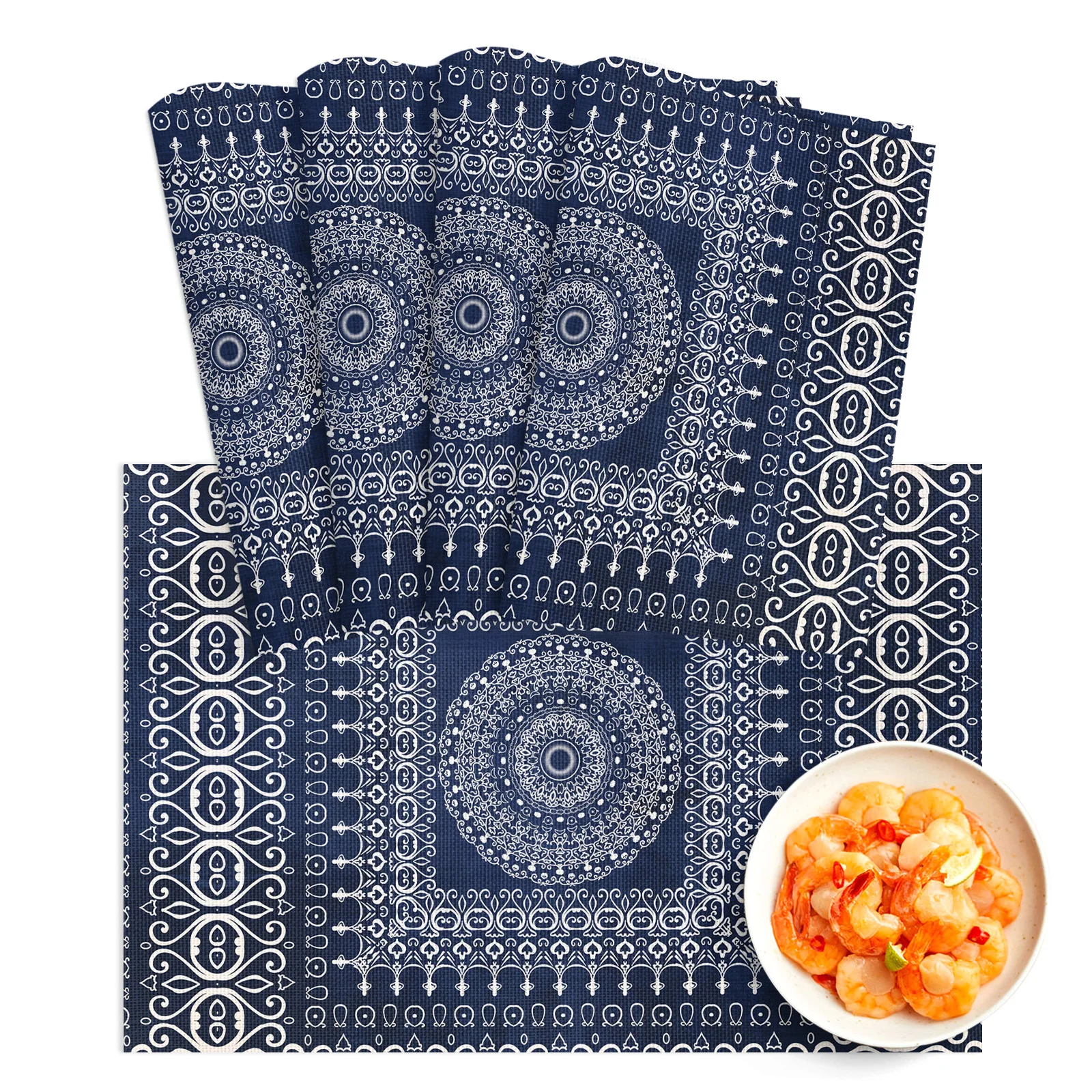 

4/6pcs Placemat Geometric Mandala Pattern Retro Restaurant Kitchen Accessories PVC Dining Table Mats Disc Bowl Coaster Pad