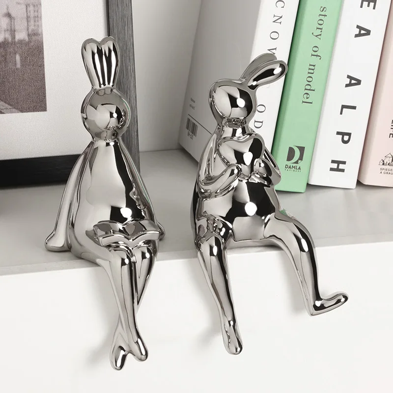 

Креативные керамические украшения ручной работы, кролик из мультфильма, кролик, серебряная скульптура животного для пары, аксессуары для украшения дома Decore