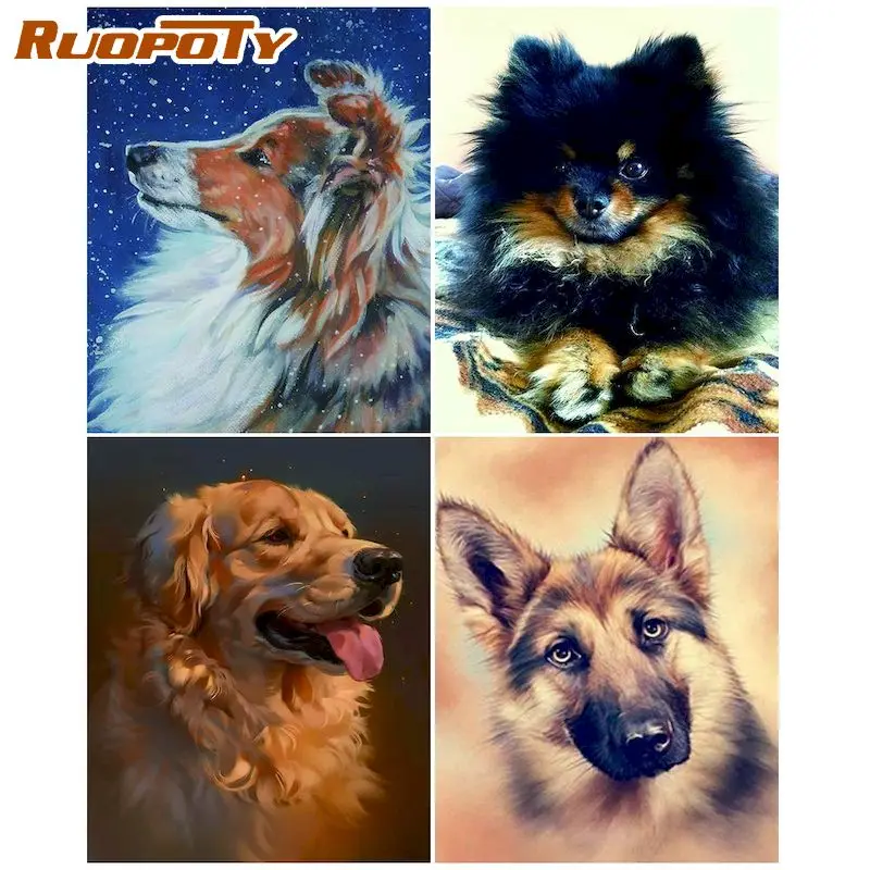 

RUOPOTY 5d Diamond Painting Dog Full Square/Round Drill Diamond Embroidery Mosaic Animals Needlework Craft Kit Home Decor