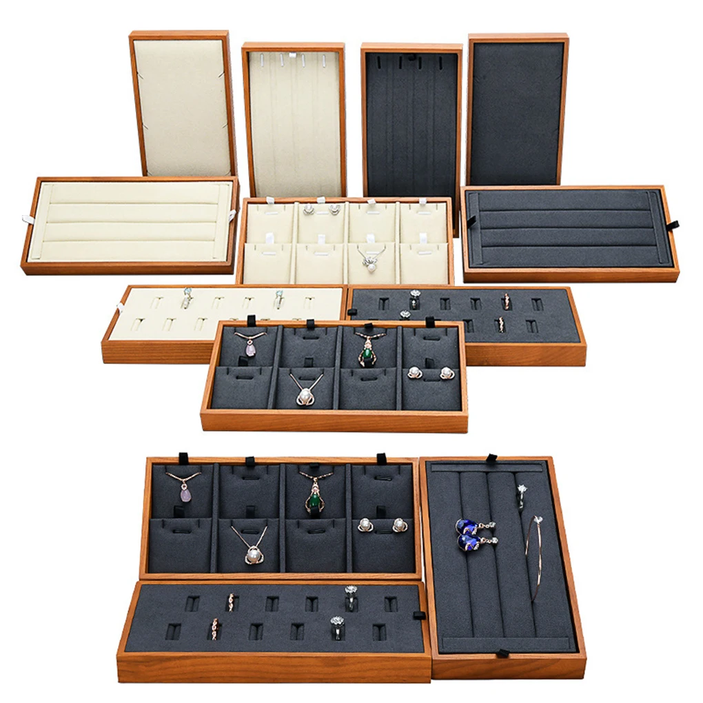 

Tray Jewelry Display Wood Ring Earrings Necklace Storage Package Pendants Box Bracelet Case Showcase Solid Present
