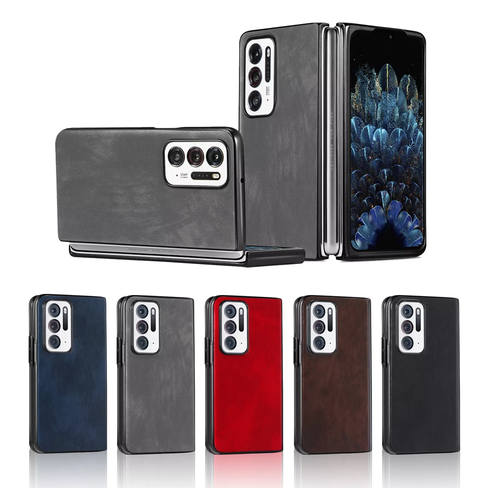 

Litchi Leather Matte Folding Case for OPPO Find N Anti-Drop Cell Phone Cover Fundas