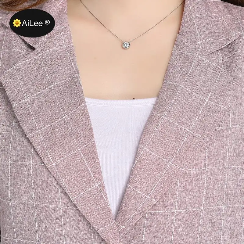 Big Size Elegant Long Sleeve Slim Blazer Jacket Women Casual Gray Outwear Spring Autumn Lady Office Business Suit Blazer Plaid
