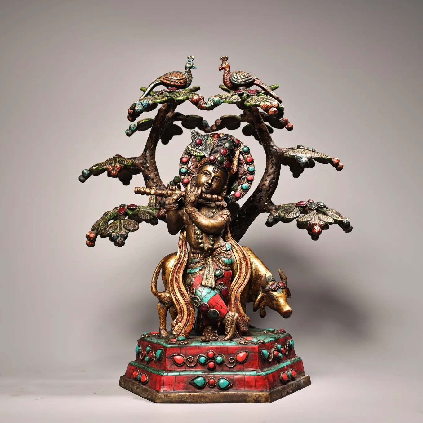 13-дюймовая коллекция тибетского храма старая бронза контур в золоте мозаика