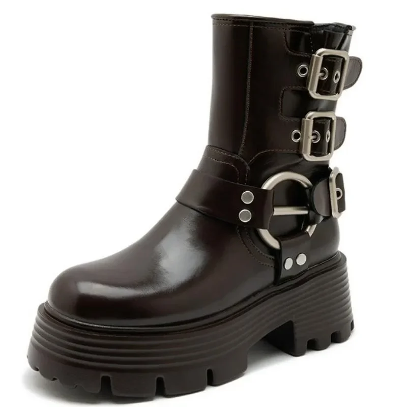 Женские мотоциклетные ботинки из натуральной кожи до щиколотки 6 5 см