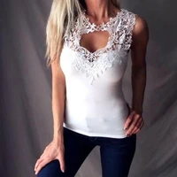 hotwomens clothing sexy solid color hollow out patchwork lace sleeveless bodycon vest women top