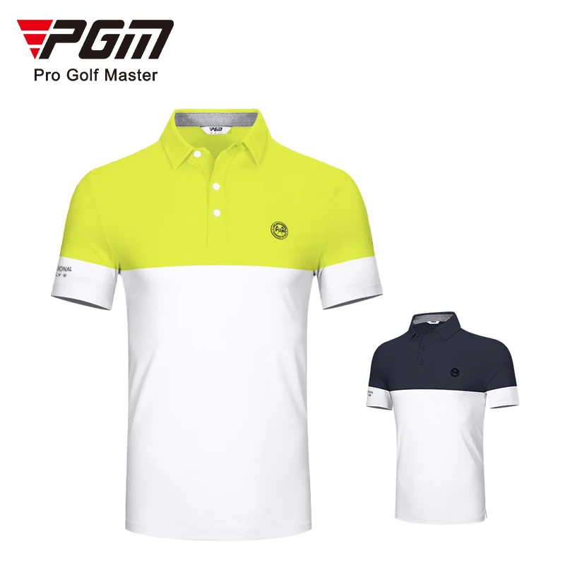 

PGM 2022 Summer Golf Men's Short-Sleeved T-Shirt Breathable Tennis Clothing Sports Quick-Drying Stitching Color Top Sportswear