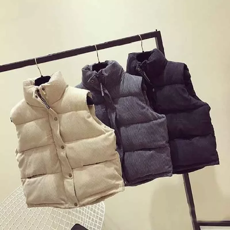 

NEW 2023 Women Sleeveless Vest Winter Warm 2XL Corduroy Cotton Jacket Female Simple Veats Sleeveless Waistcoat