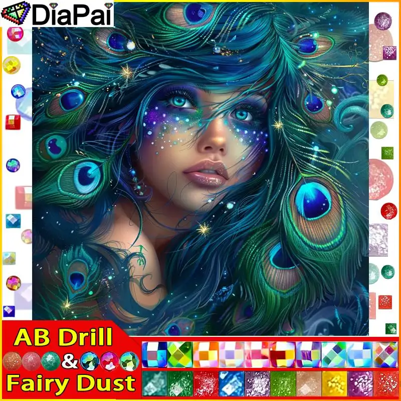 DIAPAI Фея Пыль AB 5D Алмаз &quotПавлинье Перо Женщина&quot Алмазная Вышивка Полный
