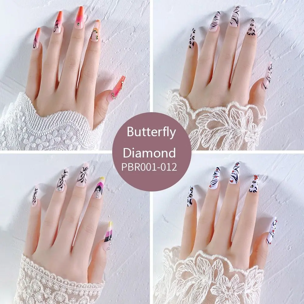 

24pcs Nail Tips Manicure Detachable Full Cover Long Ballerina Fake Nails Auroral Drill False Nails