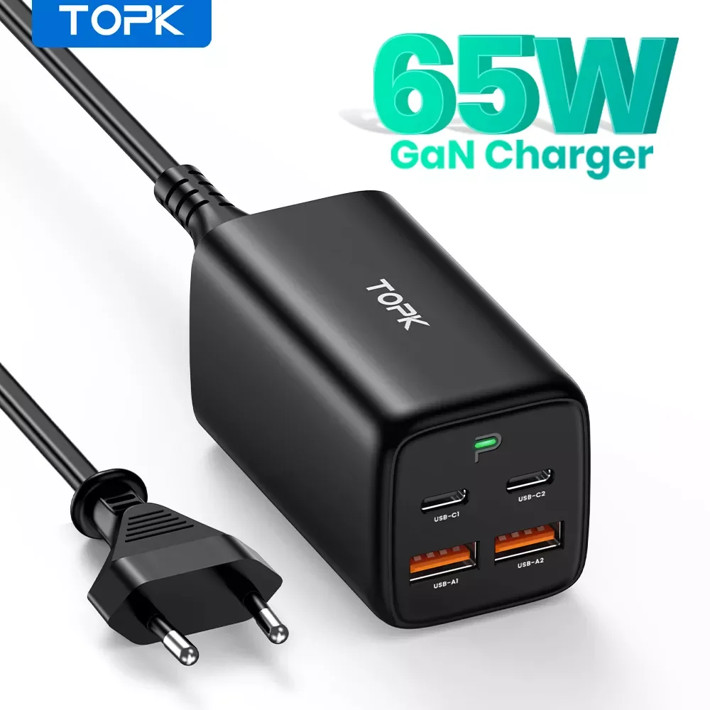 

Зарядное устройство TOPK, 65 Вт, быстрая зарядка, QC 4,0, 3,0, Type C