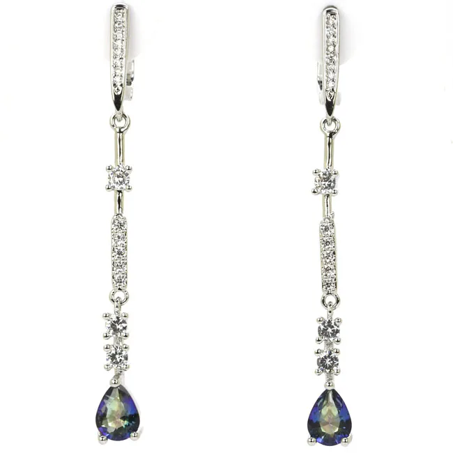 

925 SOLID STERLING SILVER Earrings Charming Fire Rainbow Violet Topaz Tanzanite White CZ High Trendy Polished