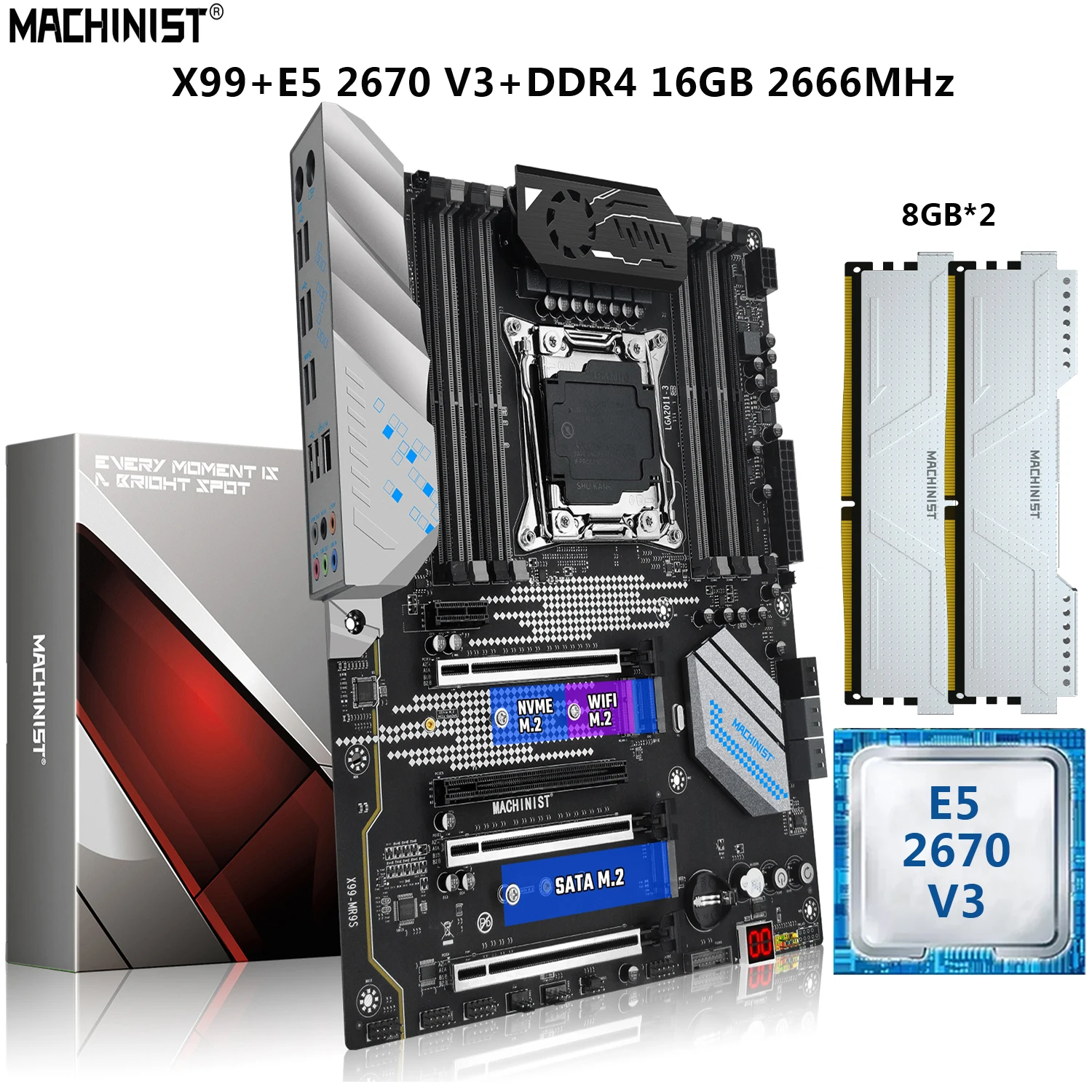 MACHINIST X99 Motherboard LGA 2011-3 Set Kit With Intel Xeon E5 2670 V3 CPU 16GB=2*8G DDR4 RAM 2666Mhz ATX NVME M.2 USB3.0 MR9S