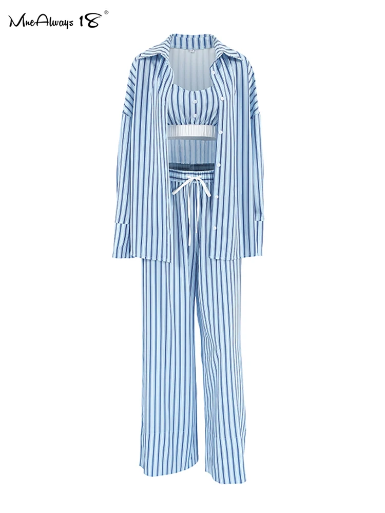 Mnealways18 полосатые повседневные комплекты из 3 предметов с бюстгальтером женские