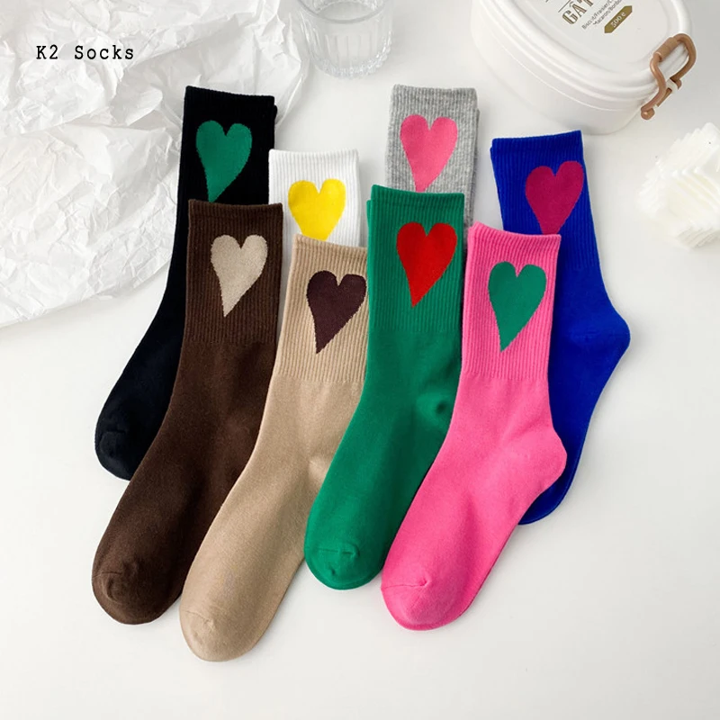 

Модные Длинные мужские и женские носки Ins с сердечками, хлопковые цветные носки в стиле Харадзюку в стиле хип-хоп для скейтборда, забавные мя...