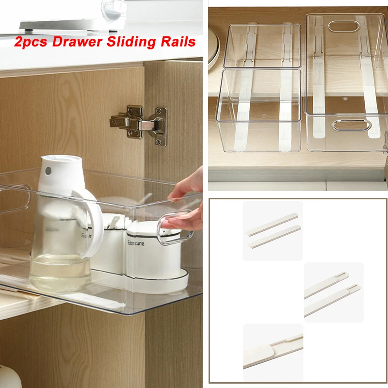 

2pcs Pullout Drawer Sliding Rails Smooth Closet Storage Basket Pull Rail Self-adhesive Organizers Rail Home Storage Accessories