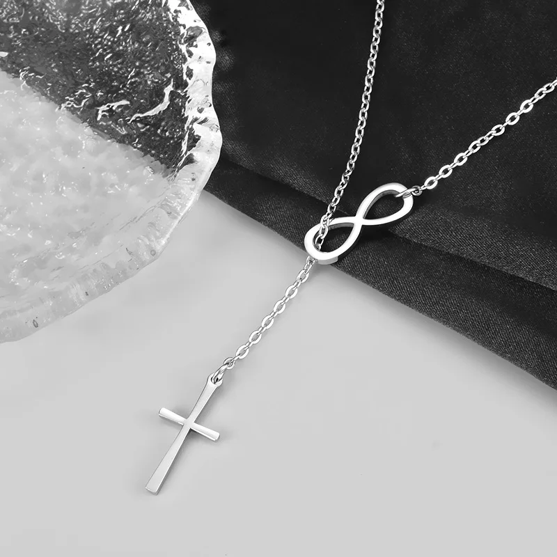 Ожерелье Infinity Cross для женщин с кулоном Love из нержавеющей стали Религиозные украшения с регулируемой цепочкой.