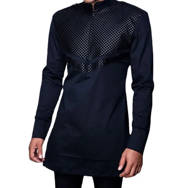 2022 Men's T-Shirt African Dashiki Long Sleeve Patchwork top Spring Fashion Mid-length Male Clothing Plus Size 4xl Black T shirt 3