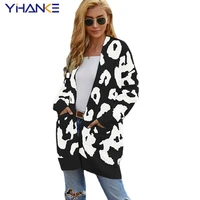 women vintage leopard print long cardigan elegant harajuku knitting sweater jackets oversized coat knittwear pull vintage
