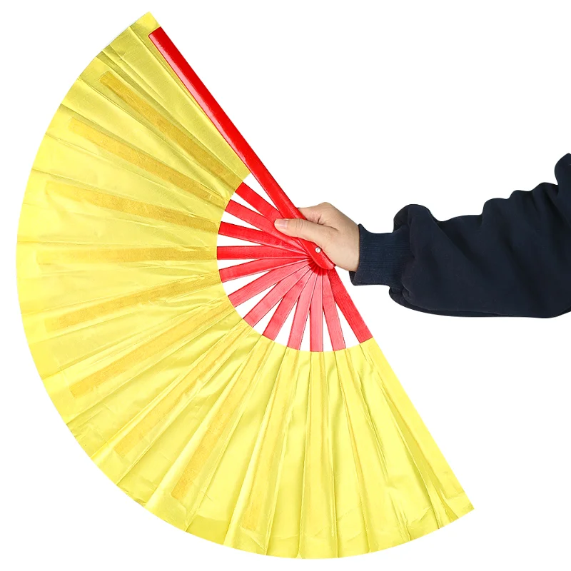 34CM Golden Yellow Large Sound Loud Elegant Hand Cloth Folding Stage Fan Shaolin Temple Kung Fu Tai Chi Performance Props Decor images - 6