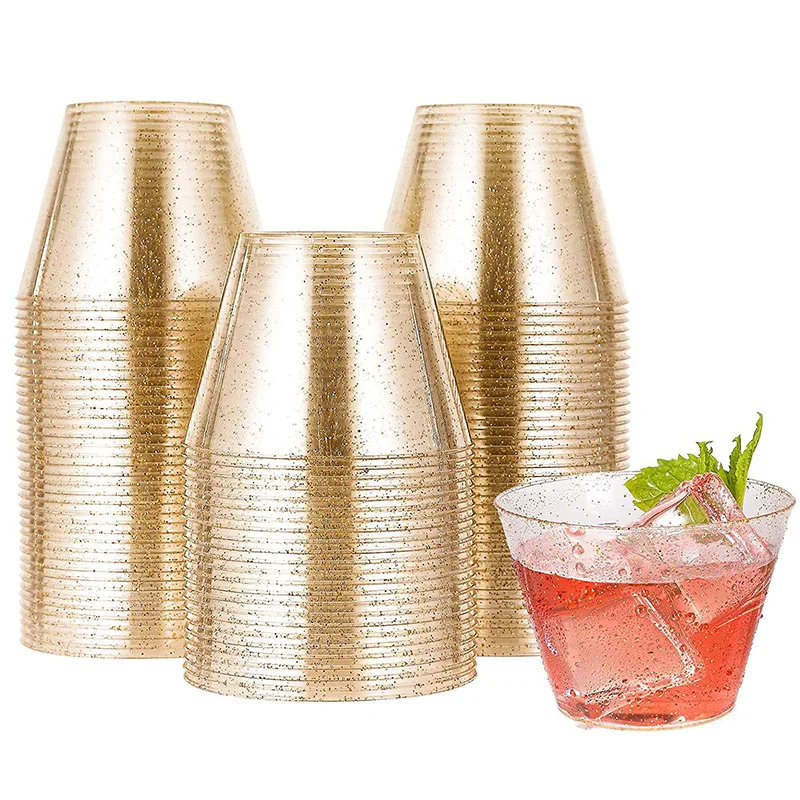 

Golden Powder Plastic Cup Disposable Water Cup 90OZ Juice Cup Dessert Cup Mousse Cup Wedding Tableware Decoration