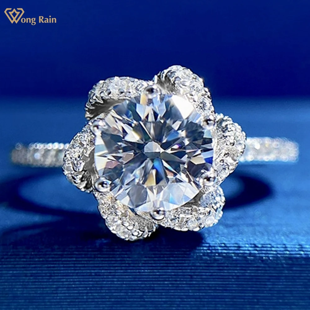 

Wong Rain 100% 925 пробы серебро 6,5 мм Цветок лаборатория сапфир высокоуглеродный алмаз драгоценный камень обручальное кольцо ювелирные изделия оп...