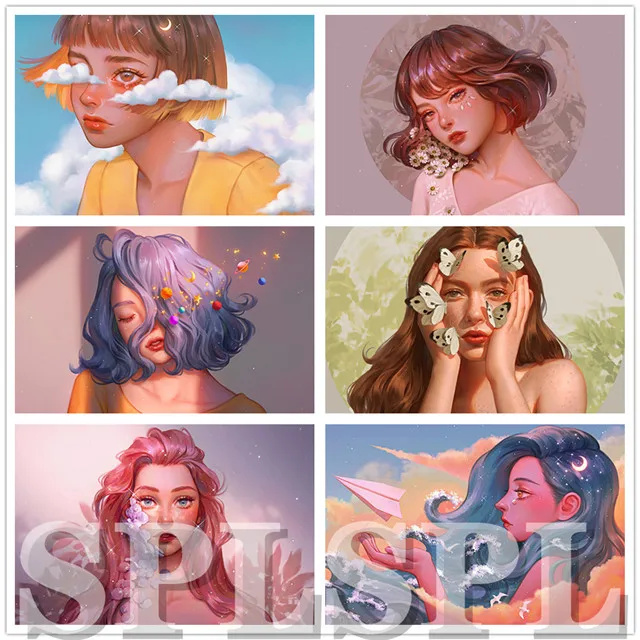 

Full Drill Cartoon Girl Portrait Diamond Embroidery Cross Stitch 5D Diy Diamond Painting Mosaic Art Home Decoration Decal Gifts